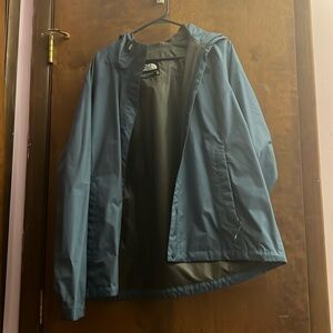North Face Windbreaker Rain Jacket Women's XL Navy Zip Button Hooded Long Sleeve